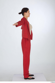 Cynthia black flat ballerina shoes dressed formal red striped suit standing t pose t-pose whole body 0007.jpg